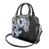 Monstera Plumeria Flowers Blue Shoulder Handbag Polynesian Pattern