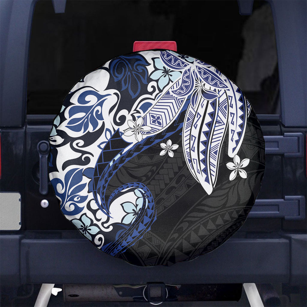 Monstera Plumeria Flowers Blue Spare Tire Cover Polynesian Pattern