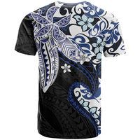 Monstera Plumeria Flowers Blue T Shirt Polynesian Pattern