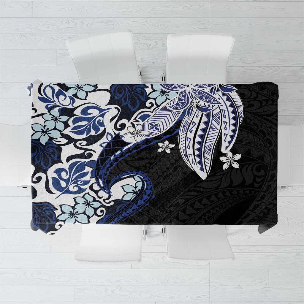 Monstera Plumeria Flowers Blue Tablecloth Polynesian Pattern