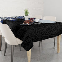Monstera Plumeria Flowers Blue Tablecloth Polynesian Pattern