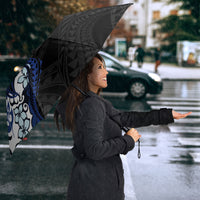 Monstera Plumeria Flowers Blue Umbrella Polynesian Pattern