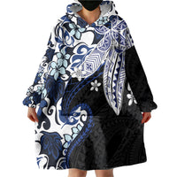 Monstera Plumeria Flowers Blue Wearable Blanket Hoodie Polynesian Pattern