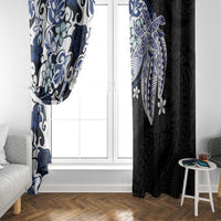 Monstera Plumeria Flowers Blue Window Curtain Polynesian Pattern