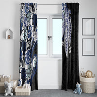 Monstera Plumeria Flowers Blue Window Curtain Polynesian Pattern