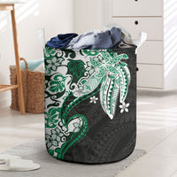 Monstera Plumeria Flowers Green Laundry Basket Polynesian Pattern