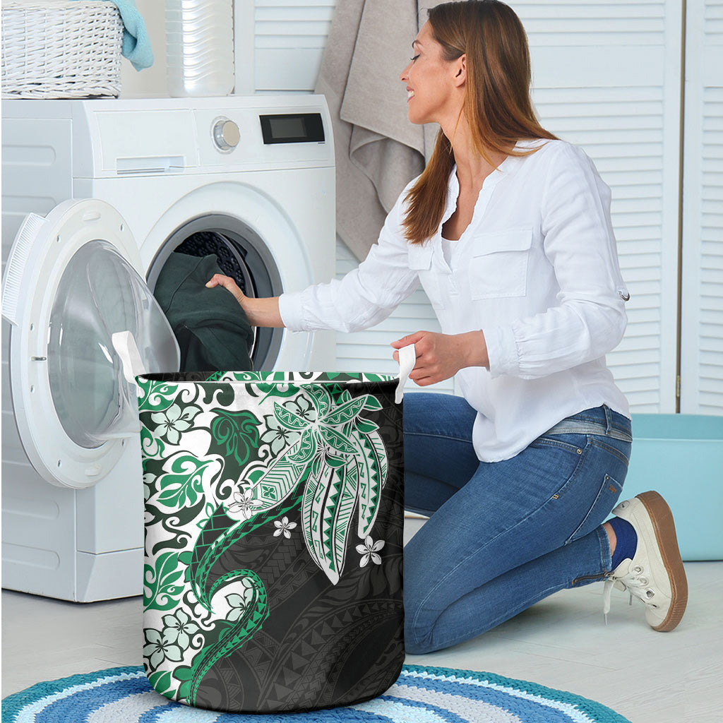 Monstera Plumeria Flowers Green Laundry Basket Polynesian Pattern