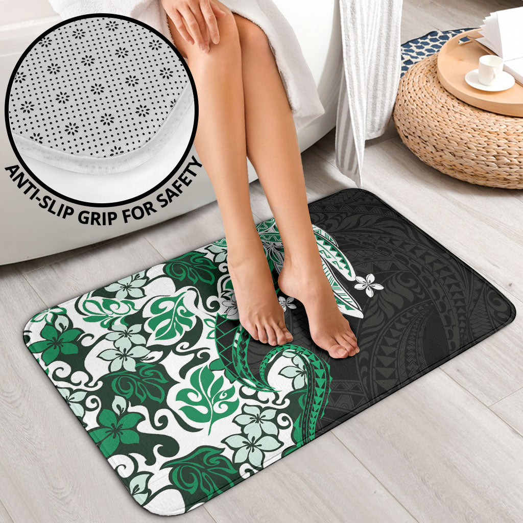 Monstera Plumeria Flowers Green Bathroom Set Polynesian Pattern