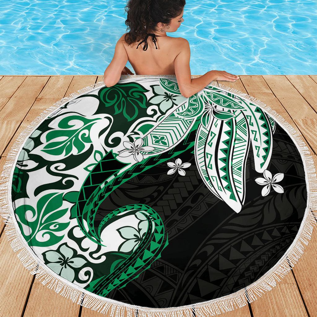 Monstera Plumeria Flowers Green Beach Blanket Polynesian Pattern