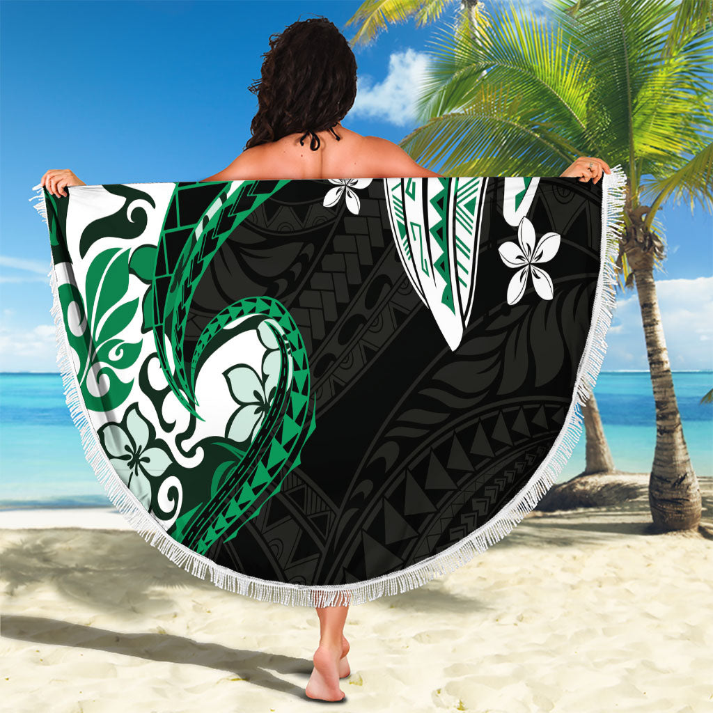 Monstera Plumeria Flowers Green Beach Blanket Polynesian Pattern
