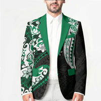 Monstera Plumeria Flowers Green Blazer Polynesian Pattern