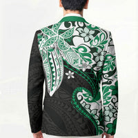 Monstera Plumeria Flowers Green Blazer Polynesian Pattern