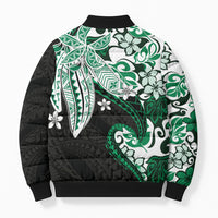 Monstera Plumeria Flowers Green Bomber Puffer Jacket Polynesian Pattern