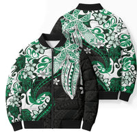 Monstera Plumeria Flowers Green Bomber Puffer Jacket Polynesian Pattern