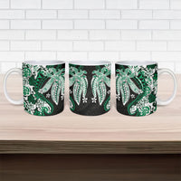 Monstera Plumeria Flowers Green Ceramic Mug Polynesian Pattern