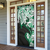 Monstera Plumeria Flowers Green Door Cover Polynesian Pattern