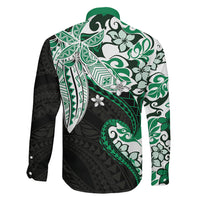 Monstera Plumeria Flowers Green Family Matching Long Sleeve Bodycon Dress and Hawaiian Shirt Polynesian Pattern LT01 - Polynesian Pride