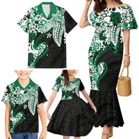 Monstera Plumeria Flowers Green Family Matching Mermaid Dress and Hawaiian Shirt Polynesian Pattern LT01 - Polynesian Pride