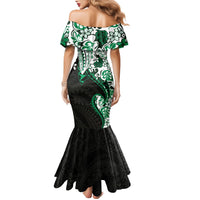 Monstera Plumeria Flowers Green Family Matching Mermaid Dress and Hawaiian Shirt Polynesian Pattern LT01 - Polynesian Pride