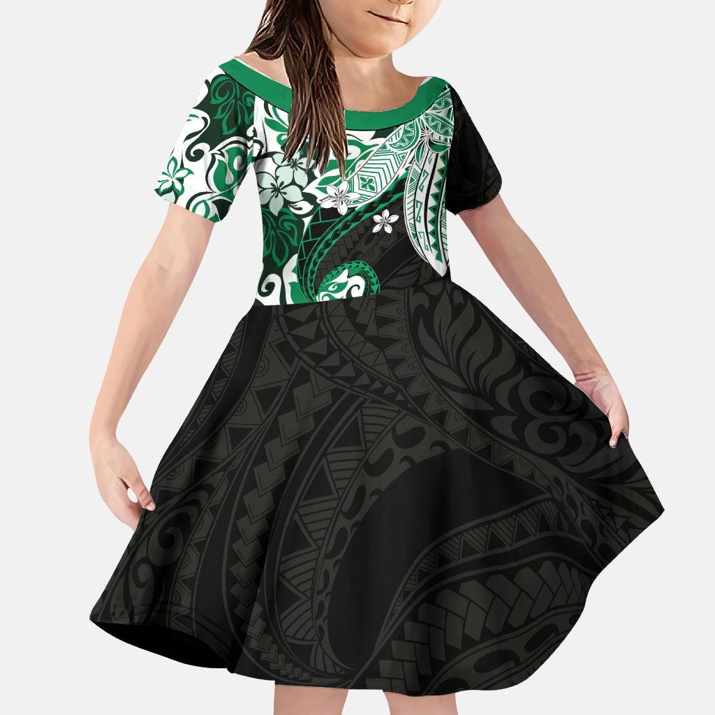 Monstera Plumeria Flowers Green Family Matching Off Shoulder Maxi Dress and Hawaiian Shirt Polynesian Pattern