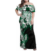 Monstera Plumeria Flowers Green Family Matching Off Shoulder Maxi Dress and Hawaiian Shirt Polynesian Pattern