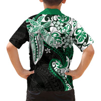 Monstera Plumeria Flowers Green Family Matching Off Shoulder Short Dress and Hawaiian Shirt Polynesian Pattern