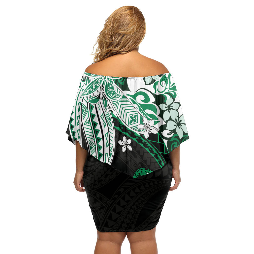 Monstera Plumeria Flowers Green Family Matching Off Shoulder Short Dress and Hawaiian Shirt Polynesian Pattern