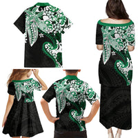 Monstera Plumeria Flowers Green Family Matching Puletasi and Hawaiian Shirt Polynesian Pattern