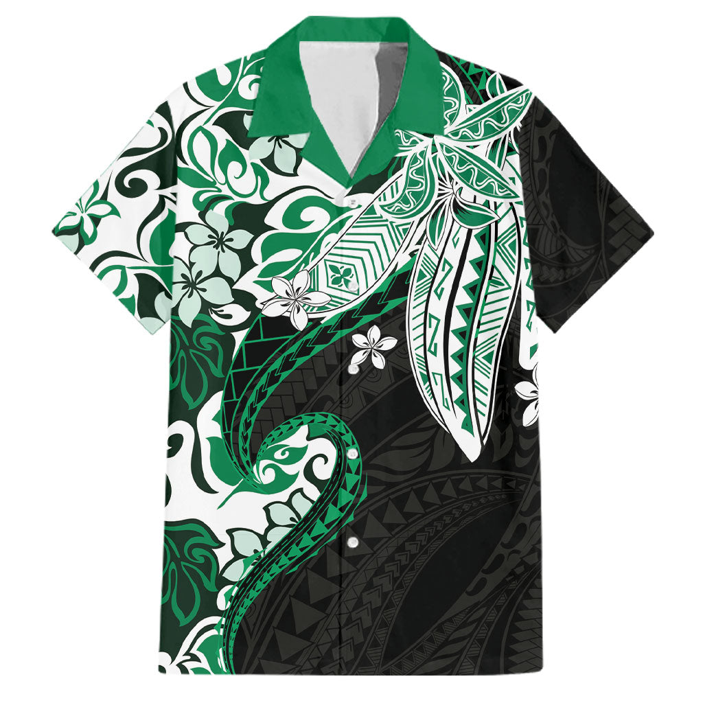 Monstera Plumeria Flowers Green Family Matching Puletasi and Hawaiian Shirt Polynesian Pattern