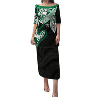 Monstera Plumeria Flowers Green Family Matching Puletasi and Hawaiian Shirt Polynesian Pattern