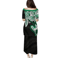 Monstera Plumeria Flowers Green Family Matching Puletasi and Hawaiian Shirt Polynesian Pattern