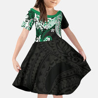 Monstera Plumeria Flowers Green Family Matching Short Sleeve Bodycon Dress and Hawaiian Shirt Polynesian Pattern LT01 Daughter's Dress Green - Polynesian Pride