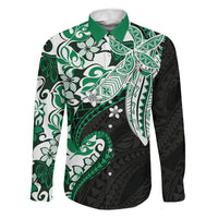 Monstera Plumeria Flowers Green Family Matching Summer Maxi Dress and Hawaiian Shirt Polynesian Pattern