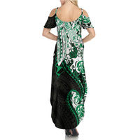 Monstera Plumeria Flowers Green Family Matching Summer Maxi Dress and Hawaiian Shirt Polynesian Pattern