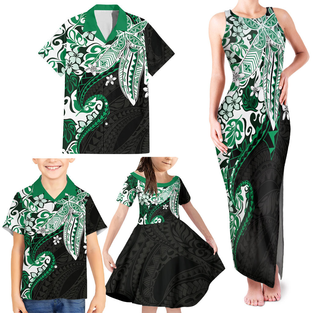 Monstera Plumeria Flowers Green Family Matching Tank Maxi Dress and Hawaiian Shirt Polynesian Pattern LT01 - Polynesian Pride