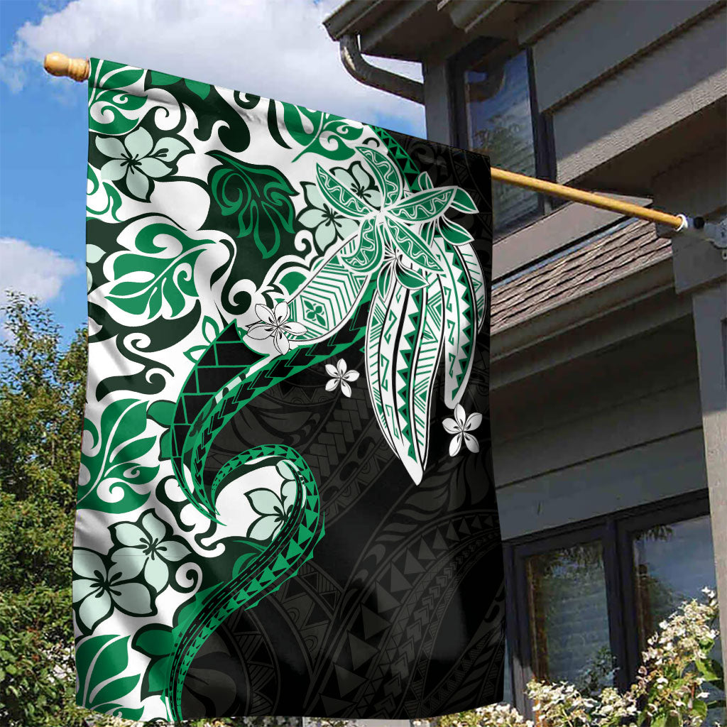 Monstera Plumeria Flowers Green Garden Flag Polynesian Pattern