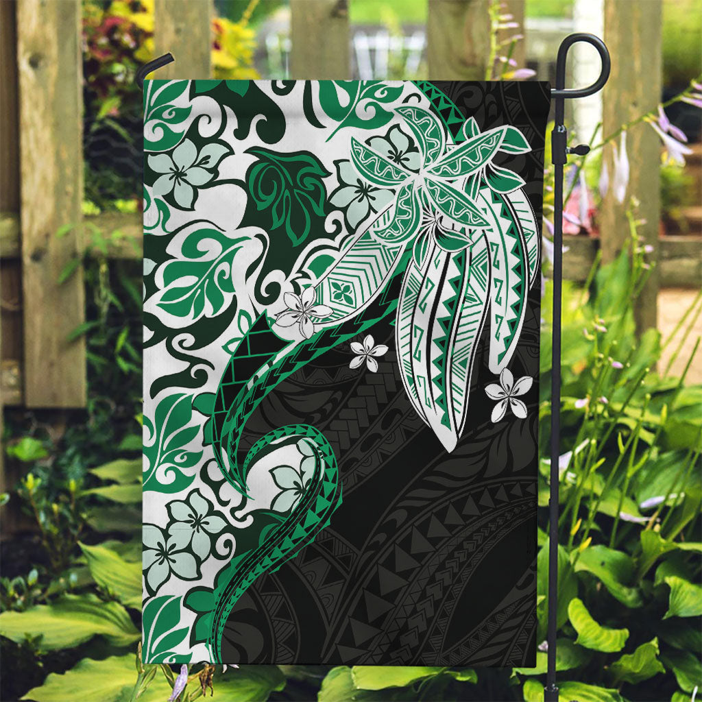 Monstera Plumeria Flowers Green Garden Flag Polynesian Pattern