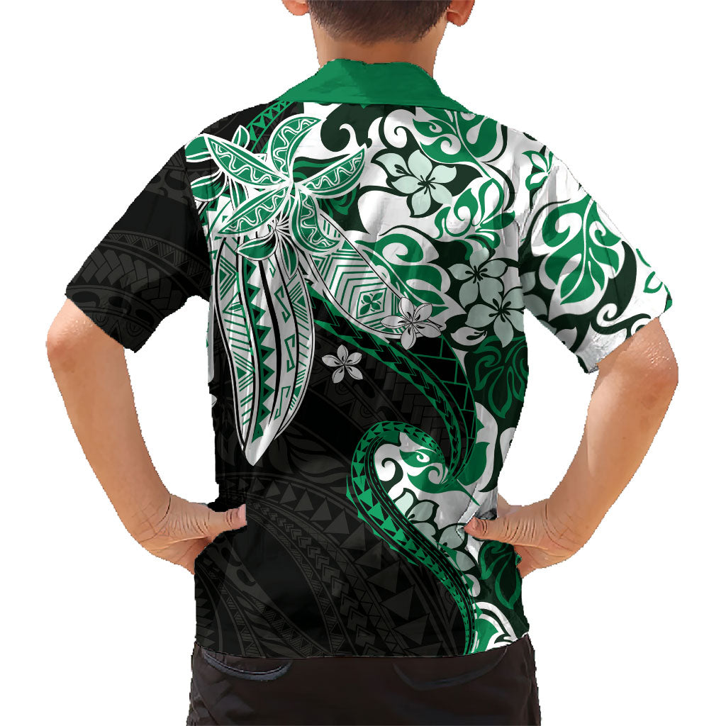 Monstera Plumeria Flowers Green Hawaiian Shirt Polynesian Pattern