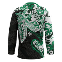 Monstera Plumeria Flowers Green Hockey Jersey Polynesian Pattern