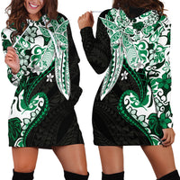 Monstera Plumeria Flowers Green Hoodie Dress Polynesian Pattern