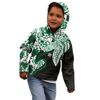 Monstera Plumeria Flowers Green Kid Hoodie Polynesian Pattern