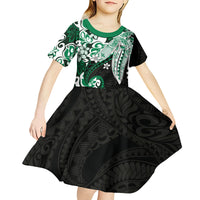 Monstera Plumeria Flowers Green Kid Short Sleeve Dress Polynesian Pattern