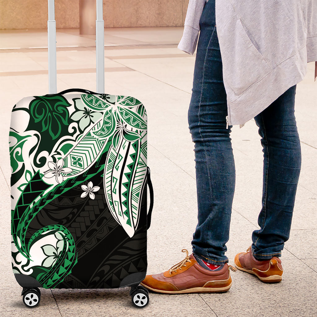 Monstera Plumeria Flowers Green Luggage Cover Polynesian Pattern
