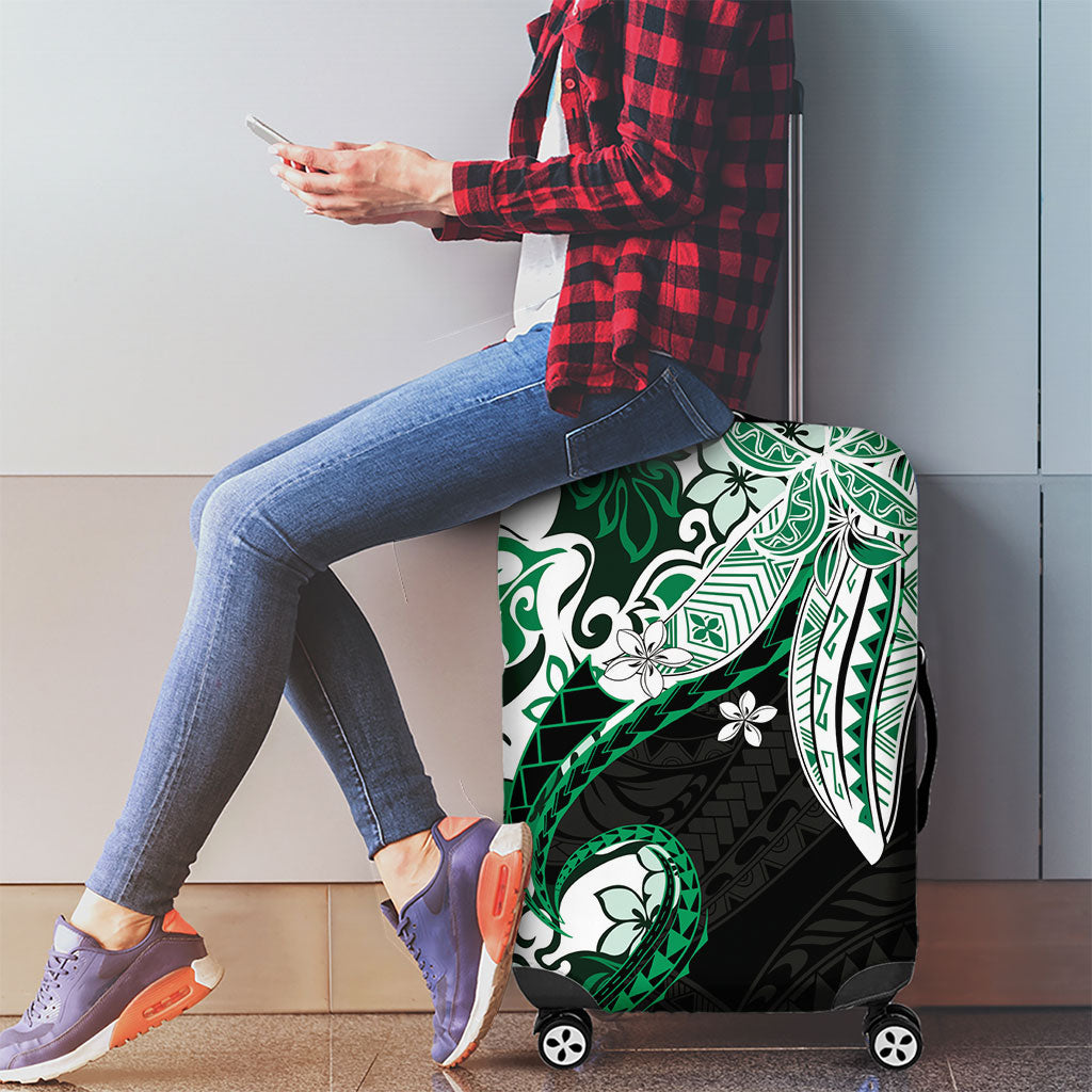 Monstera Plumeria Flowers Green Luggage Cover Polynesian Pattern