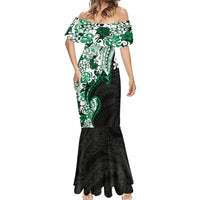Monstera Plumeria Flowers Green Mermaid Dress Polynesian Pattern