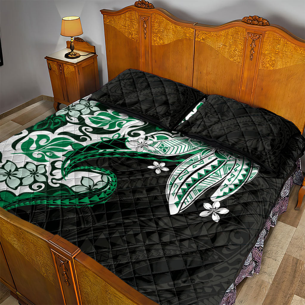 Monstera Plumeria Flowers Green Quilt Bed Set Polynesian Pattern