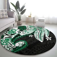 Monstera Plumeria Flowers Green Round Carpet Polynesian Pattern