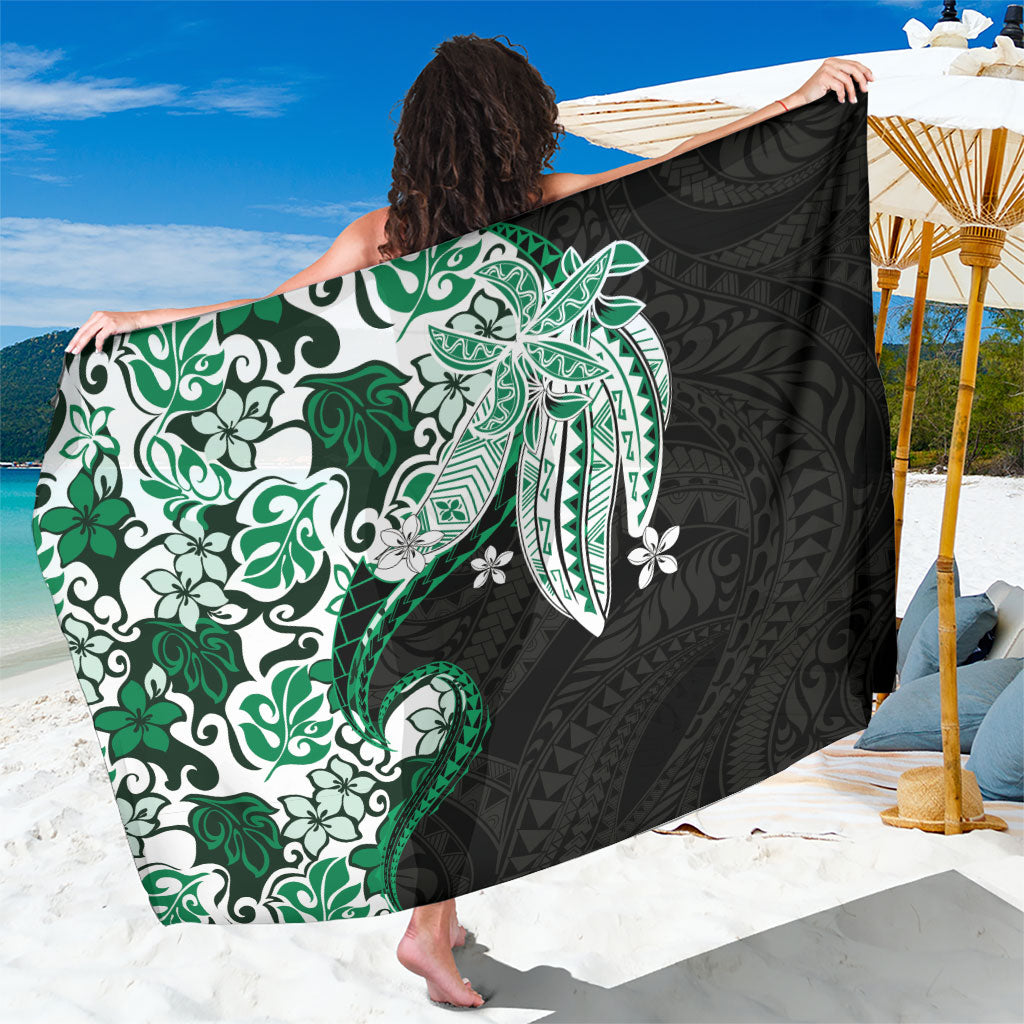 Monstera Plumeria Flowers Green Sarong Polynesian Pattern
