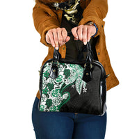 Monstera Plumeria Flowers Green Shoulder Handbag Polynesian Pattern