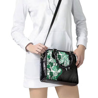 Monstera Plumeria Flowers Green Shoulder Handbag Polynesian Pattern